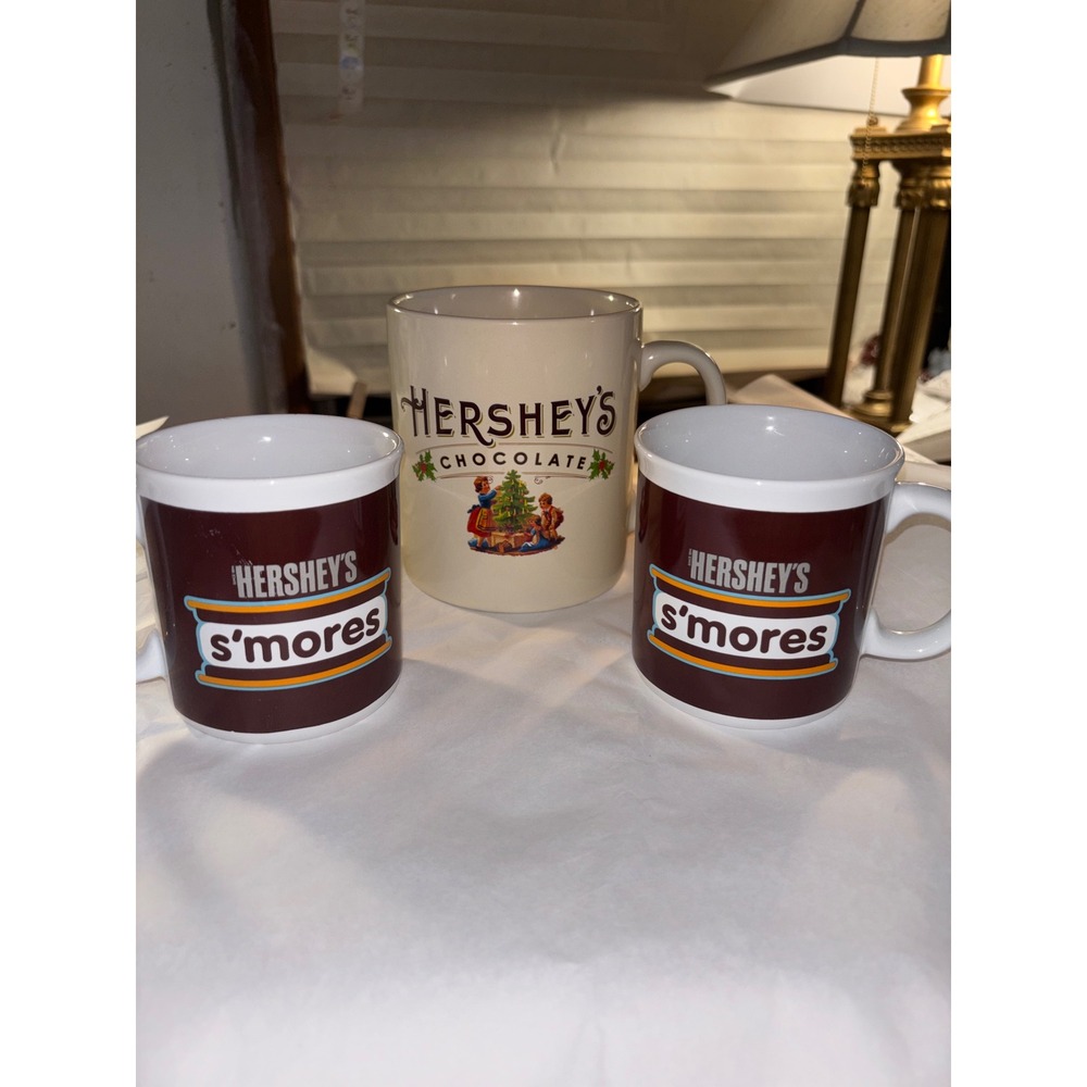 Hershey's Chocolate Christmas & S'mores Ceramic Mug Set 3 Piece Galerie Brown